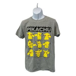 Pokemon T-Shirt Mens Many Moods of Pikachu Gray Size Medium M